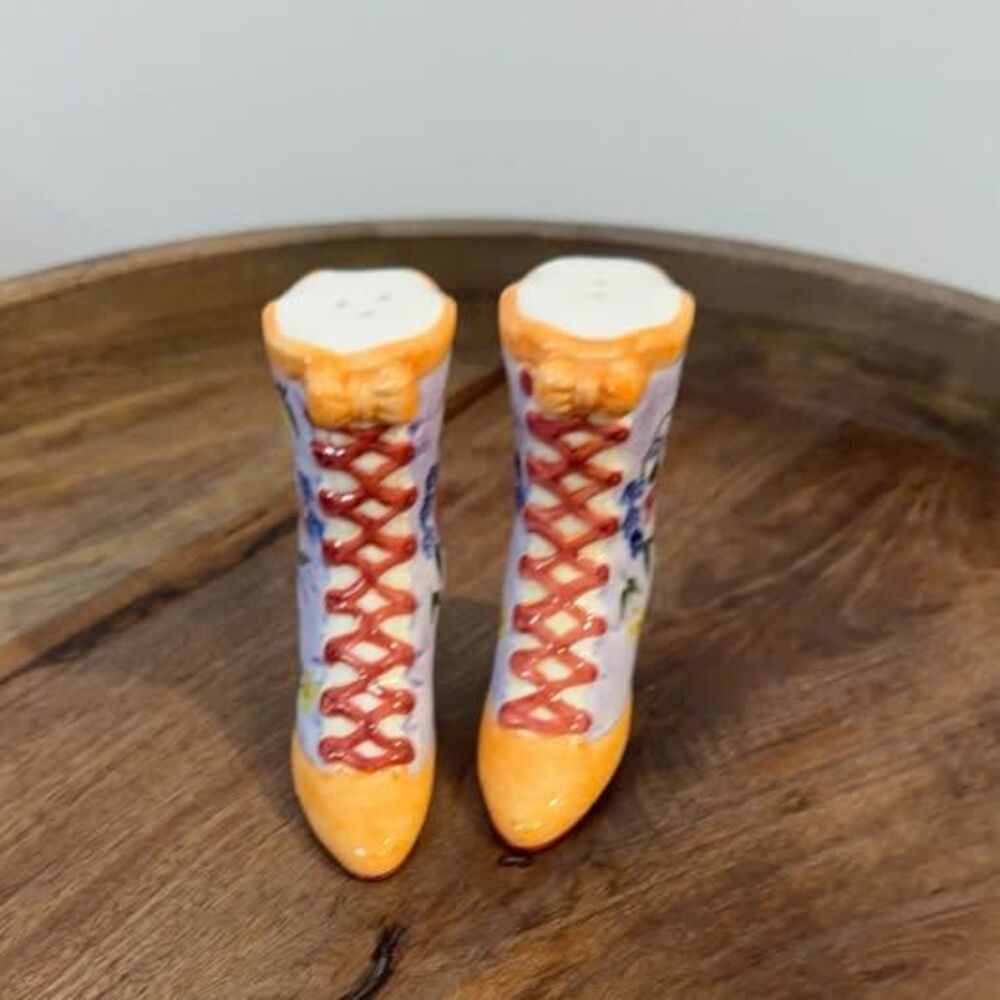 Vintage Ceramic Floral Boot Salt and Pepper Shakers